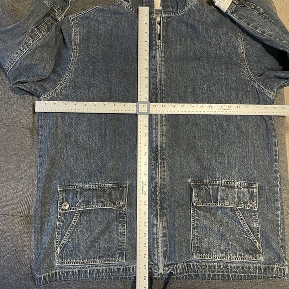 Vintage LA Blues Denim Chore Coat Barn Jacket Jean 90s Y2K Hood Zip Womens 18 20 - Picture 11 of 15